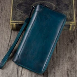 Ретро сумка с петлей на руку, кожаный длинный вместительный и большой бумажник с молнией, воловья кожа, из натуральной кожи, длина макси