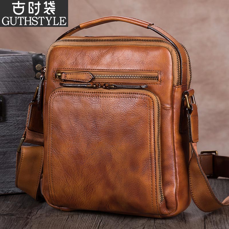 Retro Bag Men's Handmade Leather Bag Men's Leather Genuine Leather Men's Bag Inclined Satchel Bag Men's Single Shoulder Bag Men Handbag Men
