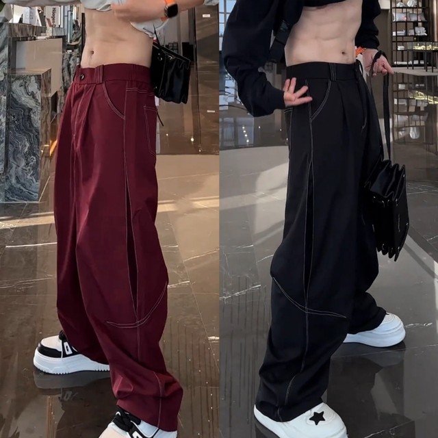 Autumn new top-stitched scimitar wide-leg casual pants
