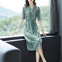 High-end crepe de chine silk dress young women summer new fashion mulberry silk mid-length belted skirt
