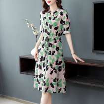 Silk dress womens 2022 new summer short-sleeved luxury big-name counter mulberry silk mid-length skirt