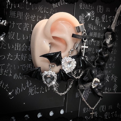 taobao agent Hand -made mines Diablo Lolita Care Care Crusher Bow Cross Cross Ear Chain Earrings