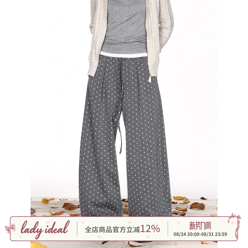 Lady Ideal Loose-Fitting Polka Dot Sweatpants for Women, Summer Straight-Leg Casual Pants with Drape and Breathability, between the City and the Wilderness Lady Ideal Loose-Fitting Polka Dot Sweatpants for Women, Summer Straight-Leg Casual Pants with Drape and Breathability, between the City and the Wilderness