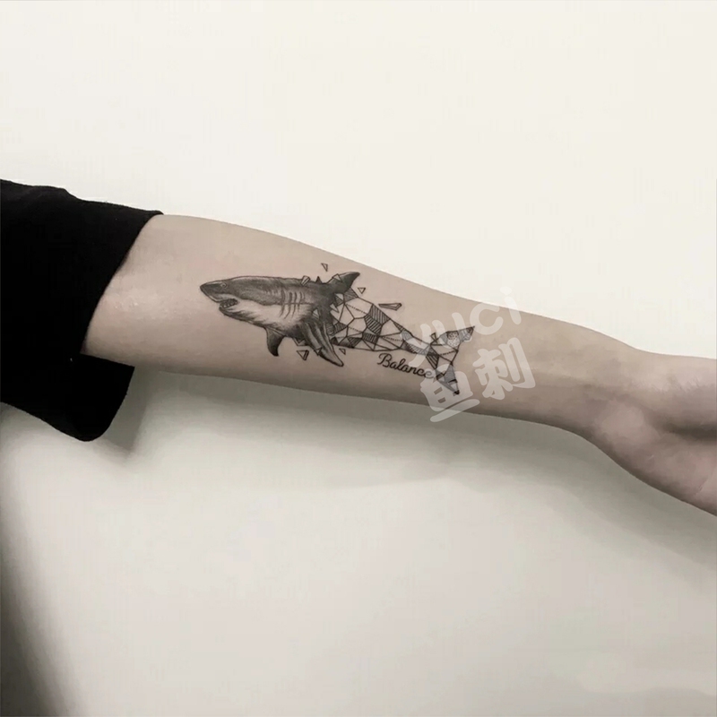 Herbal Juice Semi-Permanent (Two Pieces) Half-Arm Simple Shark That Cannot Be Washed Off, Waterproof, Long-Lasting 15 Tattoo Stickers for Men and Women