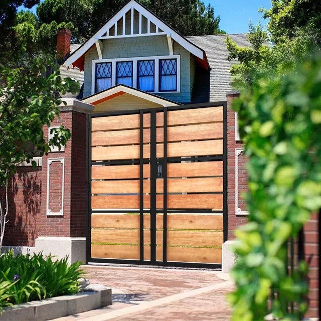 Iron solid wood courtyard door villa fence courtyard door community garden homestay entry single open double door child mother door