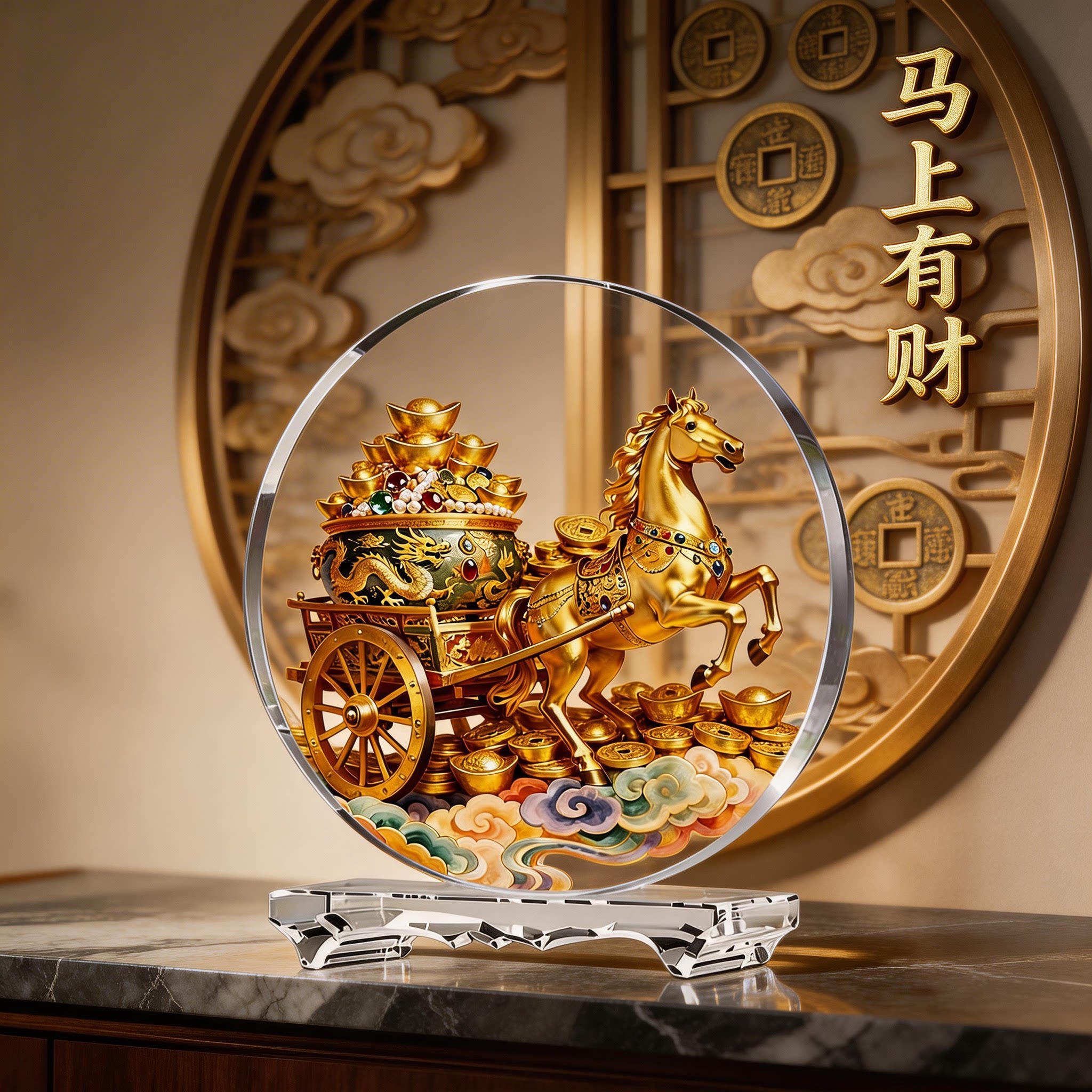 骏马内雕水晶摆件桌面玄关客厅开业乔迁高档创意装饰工艺品