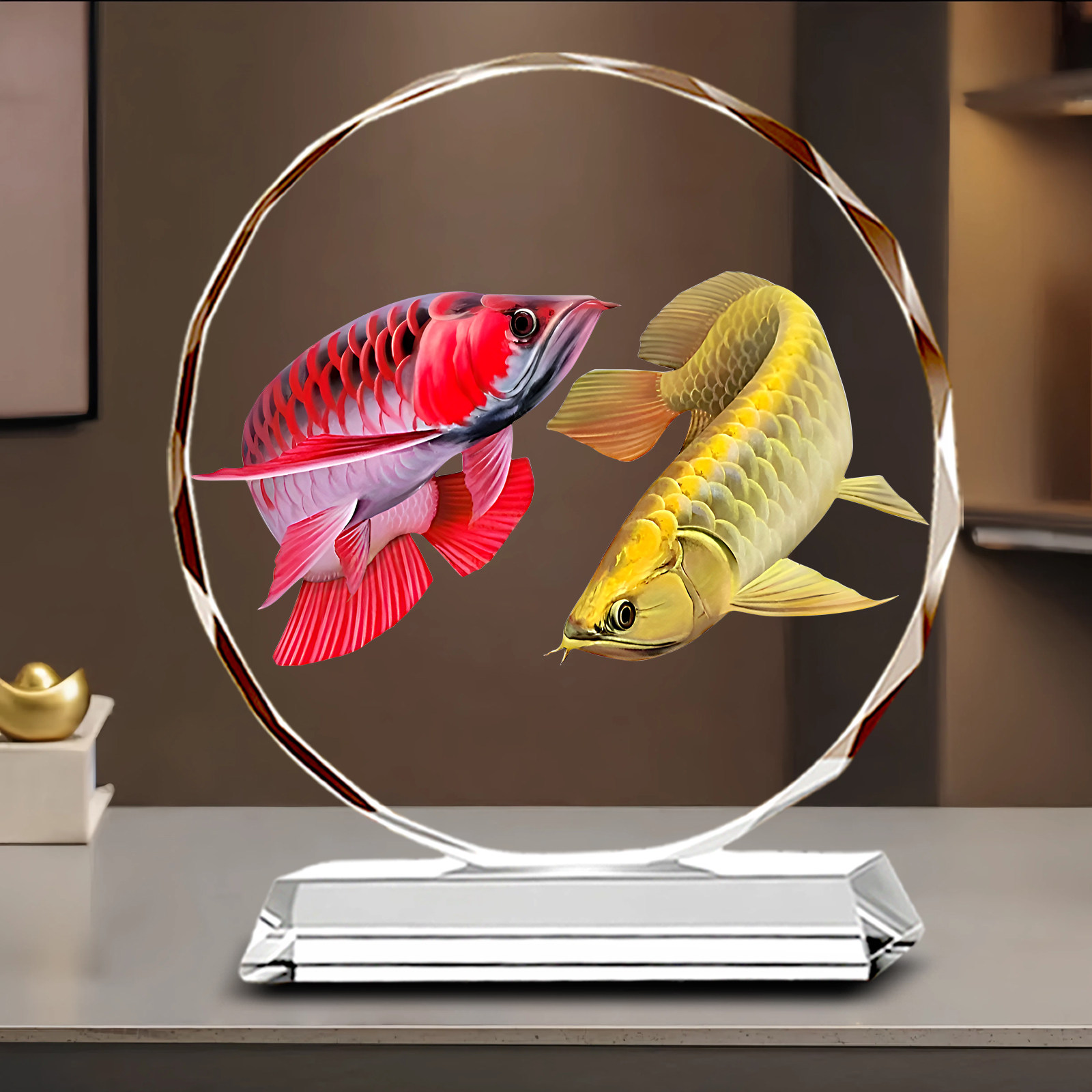 可定制红龙鱼水晶摆件桌面玄关酒柜办公室乔迁高档送礼物工艺品