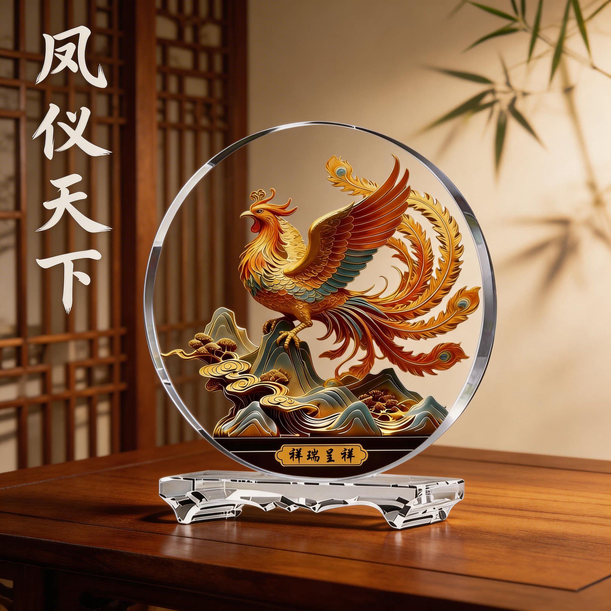 凤凰内雕水晶摆件家居客厅玄关桌面装饰新婚订婚新人礼物工艺品