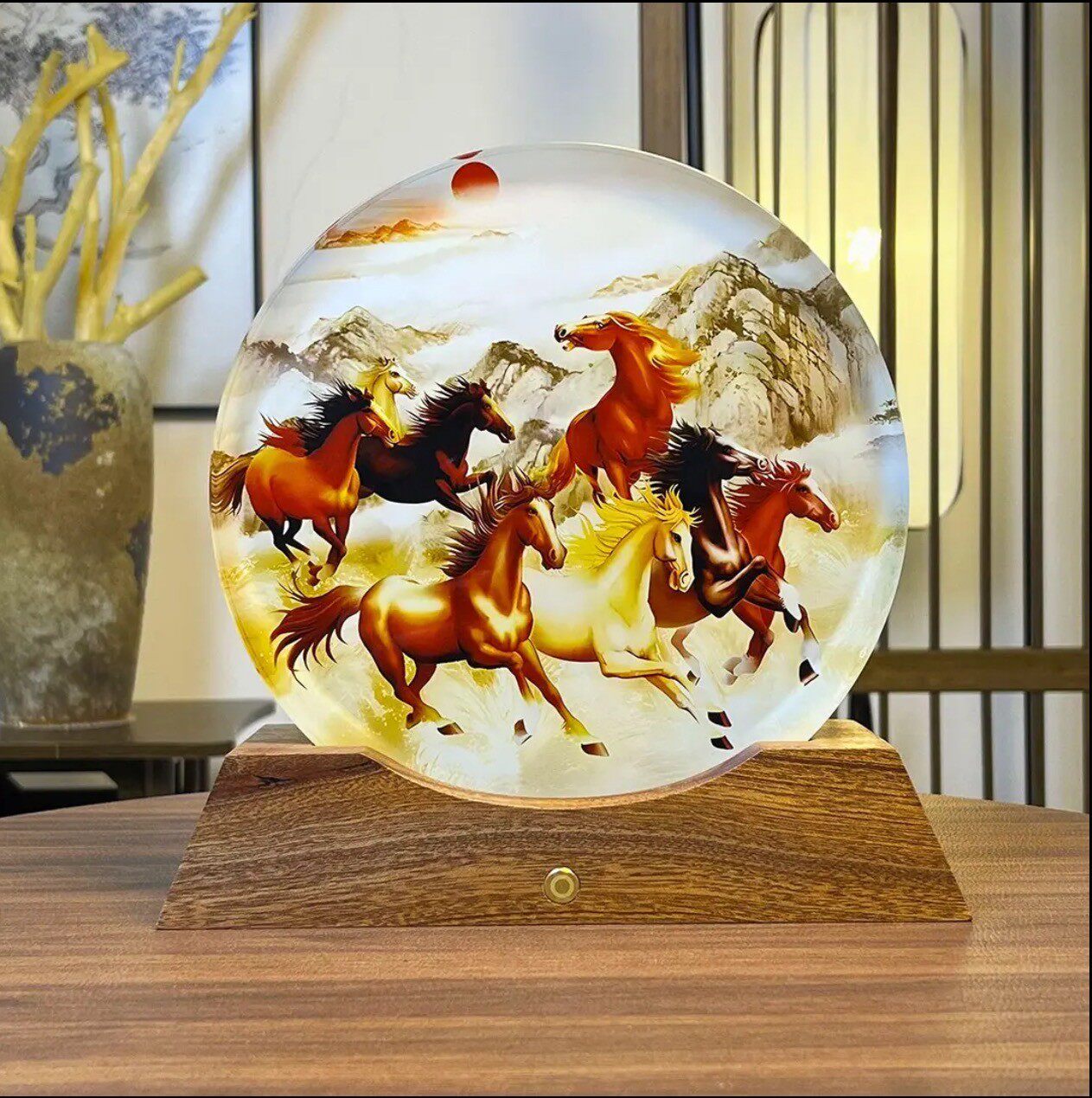 可定制 圆形骏马内雕水晶摆件家居好物客厅玄关电视柜乔迁送礼物