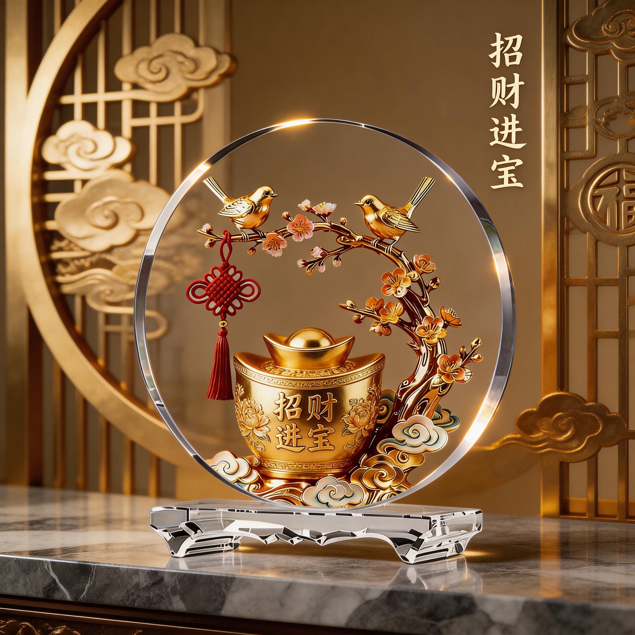 内雕水晶摆件桌面玄关客厅开业乔迁高端装饰工艺品