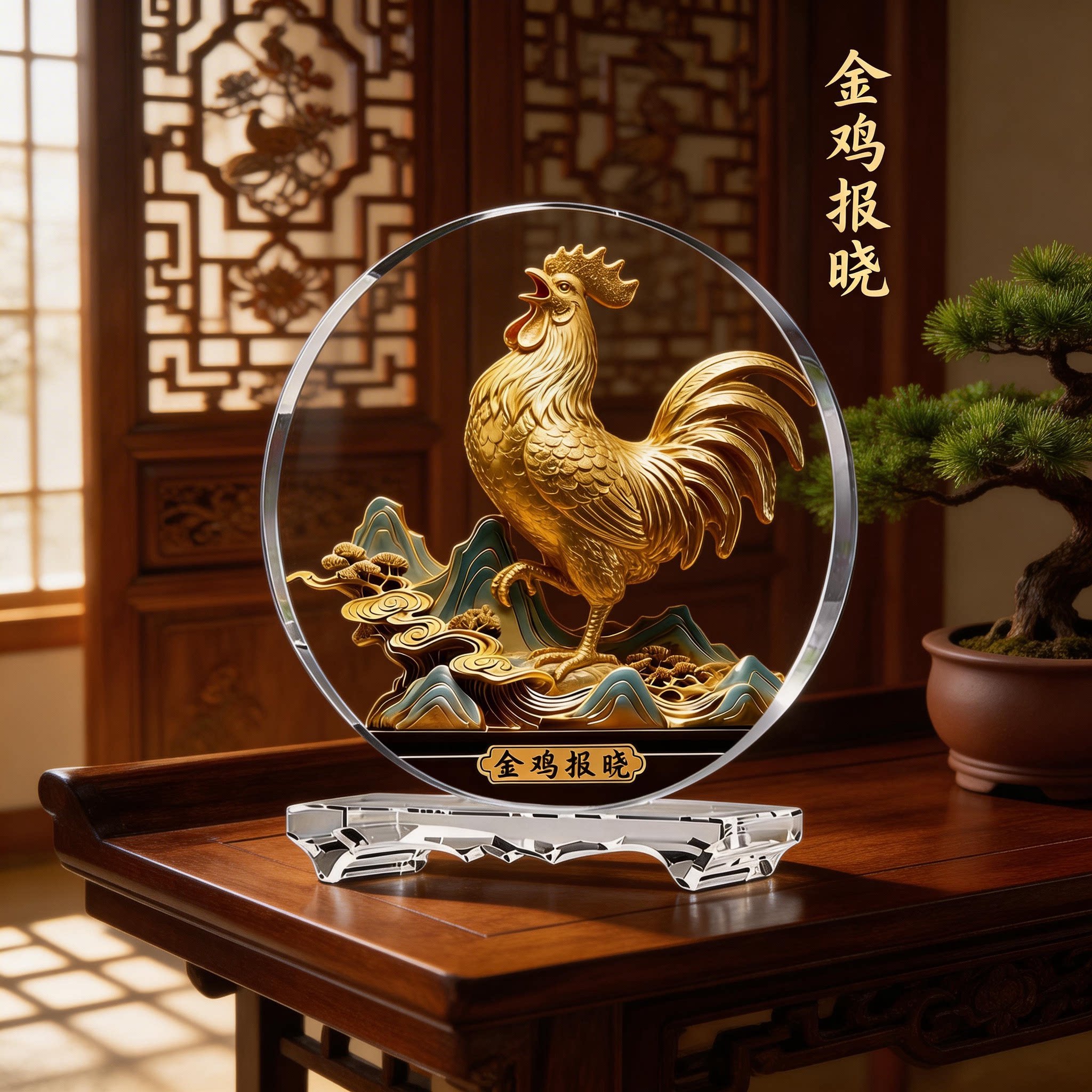 公鸡内雕大吉大利水晶摆件客厅玄关酒柜电视柜乔迁礼物高档工艺品