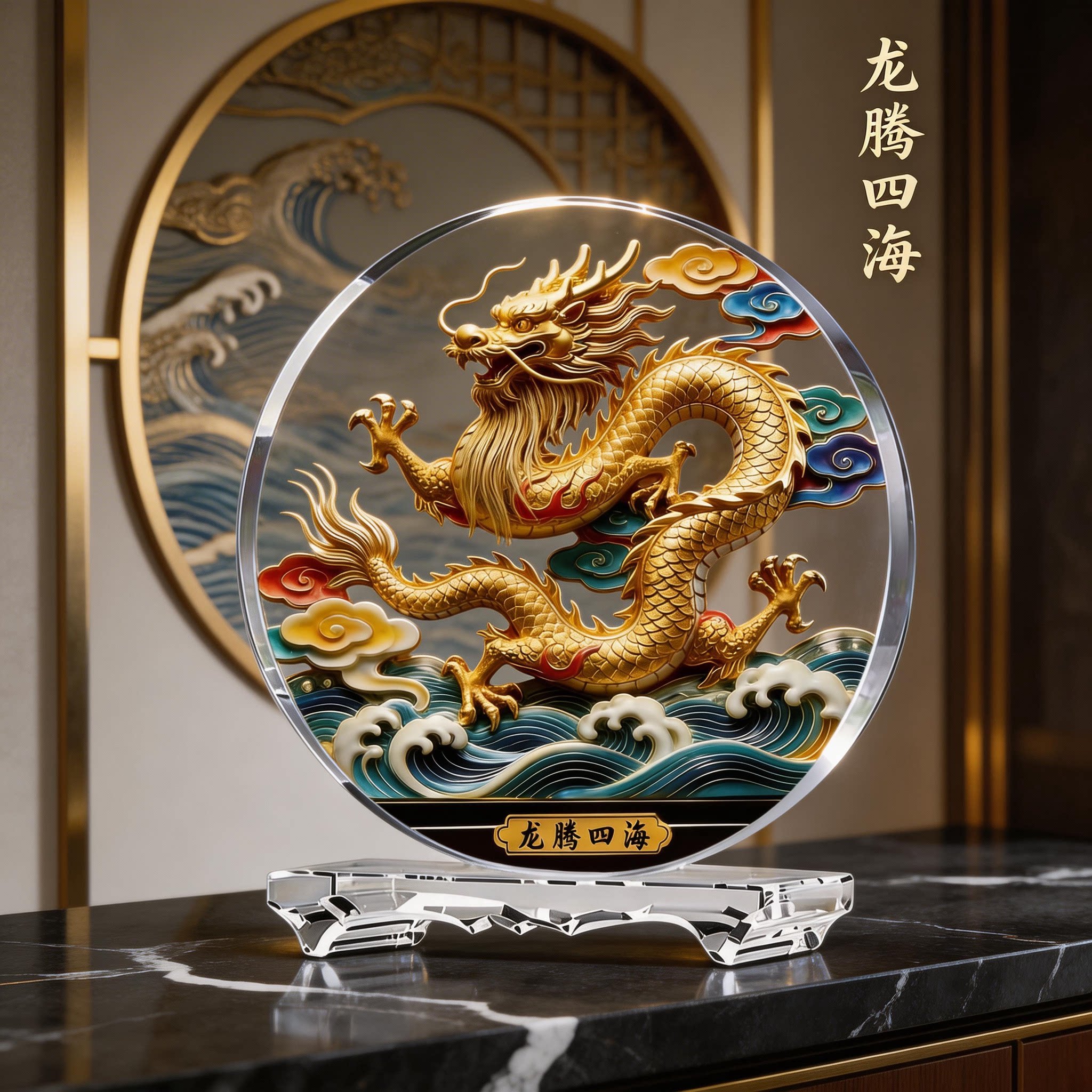 龙腾四海内雕水晶摆件家居酒柜客厅电视柜餐边柜办公室装饰品礼物