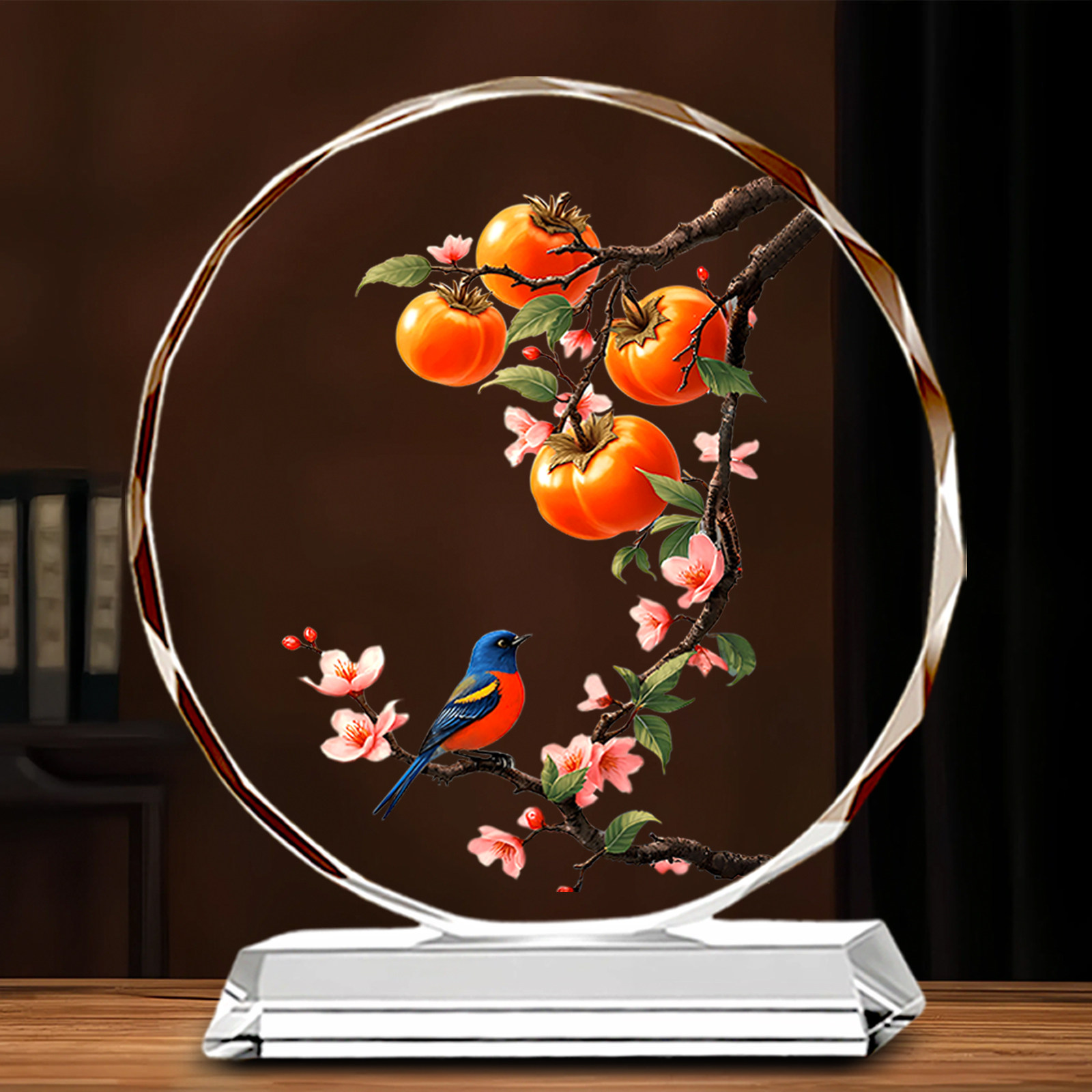 可定制柿子水晶摆件家居饰品桌面酒柜玄关高档送礼工艺品