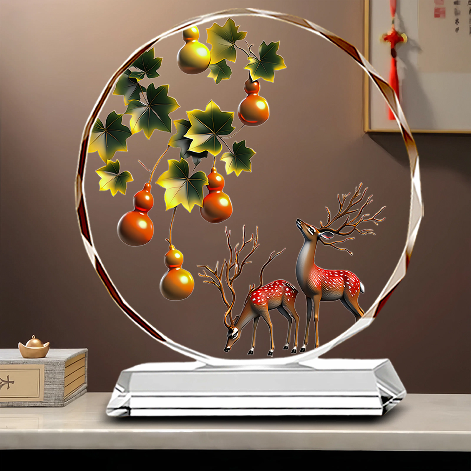 可定制五福临门水晶摆件玄关客厅酒柜办公室装饰品乔迁高档送礼