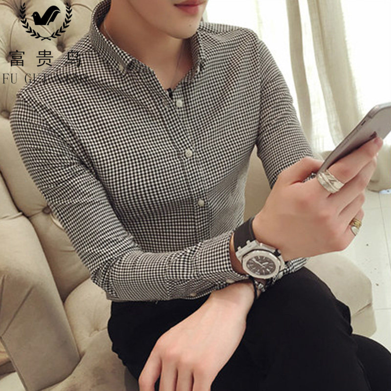Rich bird men's clothing in spring and autumn 2021 new shirt male sleeve Han plate to make casual shirt free ironing shirt