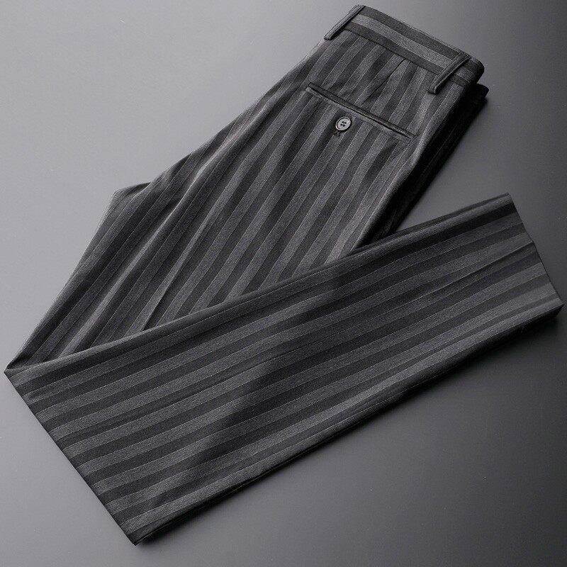 Casual suit pants men's autumn new slim thin section small feet nine-point pants vertical striped trousers men's business long pants
