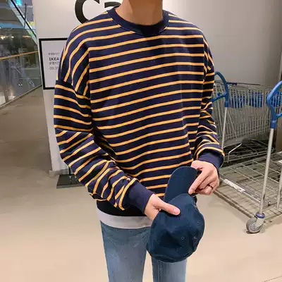 MRCYC autumn new men's striped casual top Japanese round neck loose trend jacket student Korean version of the top clothes