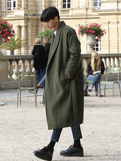 日系风衣男过膝长款加厚保暖呢大衣男潮男士宽松呢外套毛呢子韩系