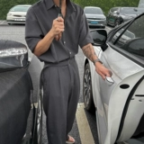 Мужской летний комплект, трендовая рубашка, штаны, короткий рукав, свободный прямой крой