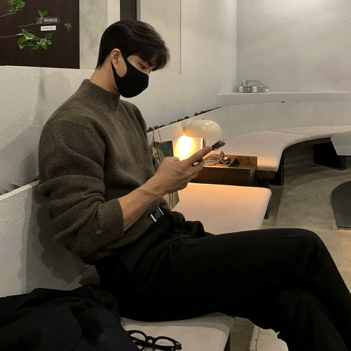 Демисезонный трендовый цветной трикотажный приятный телу удерживающий тепло свитер, высокий воротник, в корейском стиле