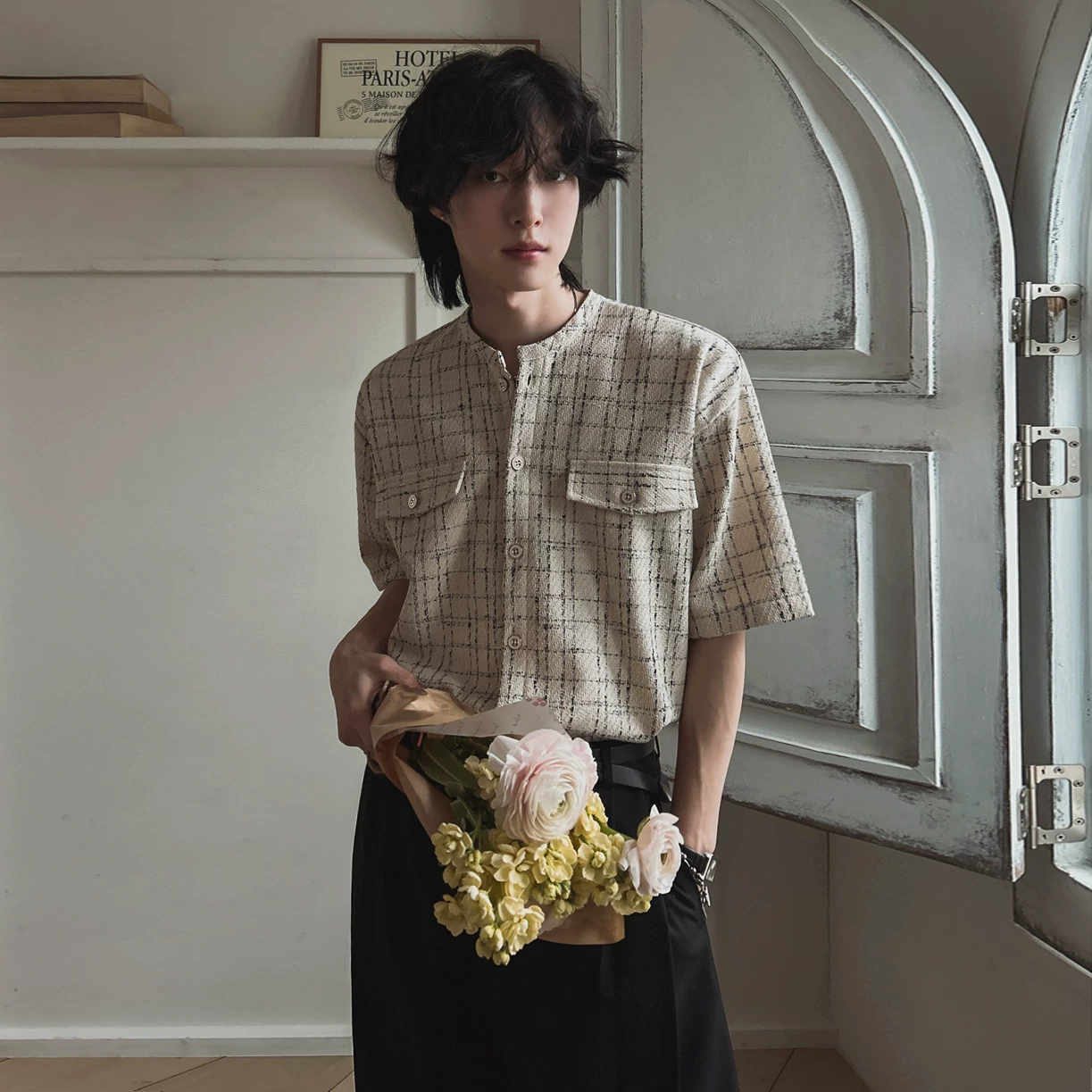 Рубашка, кардиган с круглыми воротниками, стиль Chanel, оверсайз