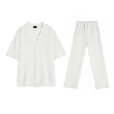 Футболка с коротким рукавом, штаны для отдыха, спортивный костюм, V-образный вырез, свободный прямой крой