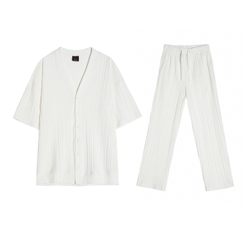 Футболка с коротким рукавом, штаны для отдыха, спортивный костюм, V-образный вырез, свободный прямой крой