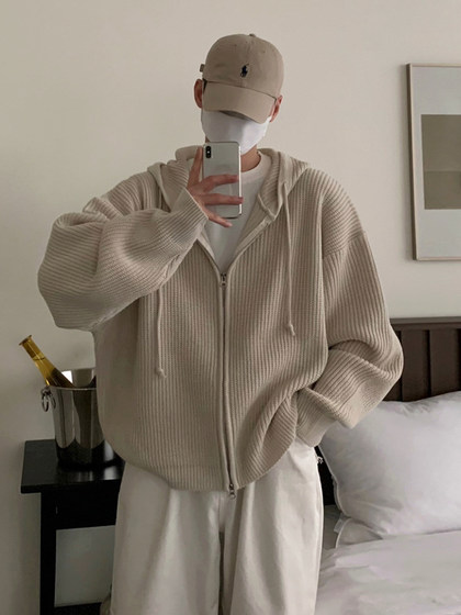 MRCYC慵懒风连帽针织衫外套男秋冬季通勤穿搭韩系宽松高级感毛衣