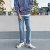 Трендовые демисезонные джинсы с начесом, штаны, изысканный стиль, в корейском стиле, свободный прямой крой