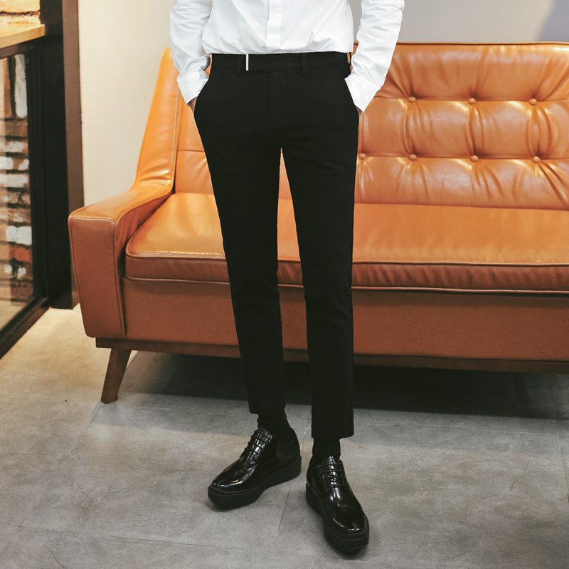 MRCYC Korean Men's Slim Fit Straight Solid Color Nine-point Trousers Nine-point Casual Pants Nine-point Pants Slim Trend @