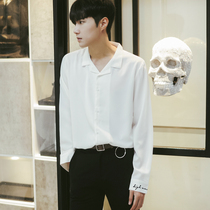 MRCYC mens simple trend lapel long-sleeved white shirt Korean version of youth loose and wild casual shirt men
