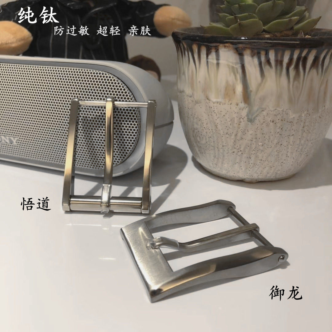 Pure titanium alloy head layer cowhide 3 5cm belt buckle all-match ultra-light hypoallergenic leather youth metal men