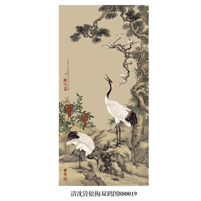 清沈铨荷塘鸳鸯图花鸟画卷轴名人字画中式装饰画客厅玄关茶楼挂画-淘宝