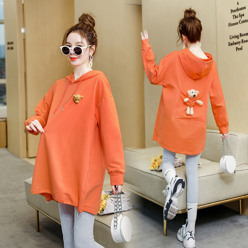 Pregnant woman Spring loaded clothes 2022 New spring and autumn outside wearing large size lenient and small bear long sleeve thick cotton T two sets
