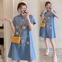 Pregnant womens summer dresses net red suits senior pregnant womens clothes 2021 new summer cheongsam pregnant womens skirts summer