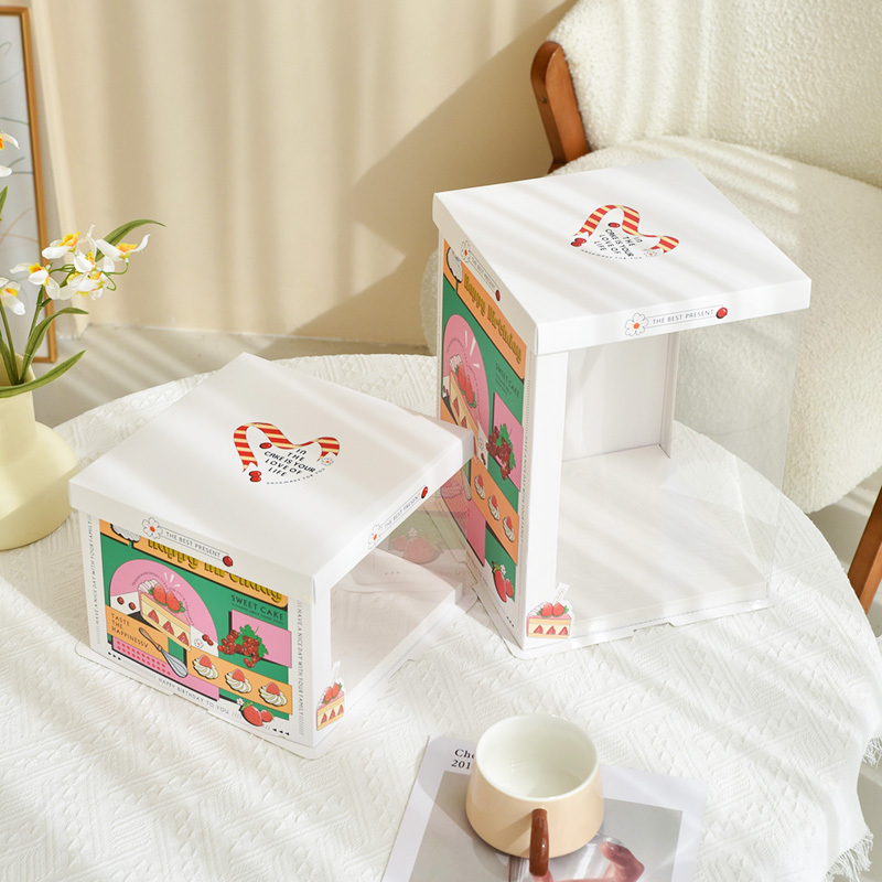 Birthday Cake Box Packaging Box Semi-Transparent Packing Box 6 Six 8 Eight 10 Ten 12inch High-End Square Double-Layer Heightened