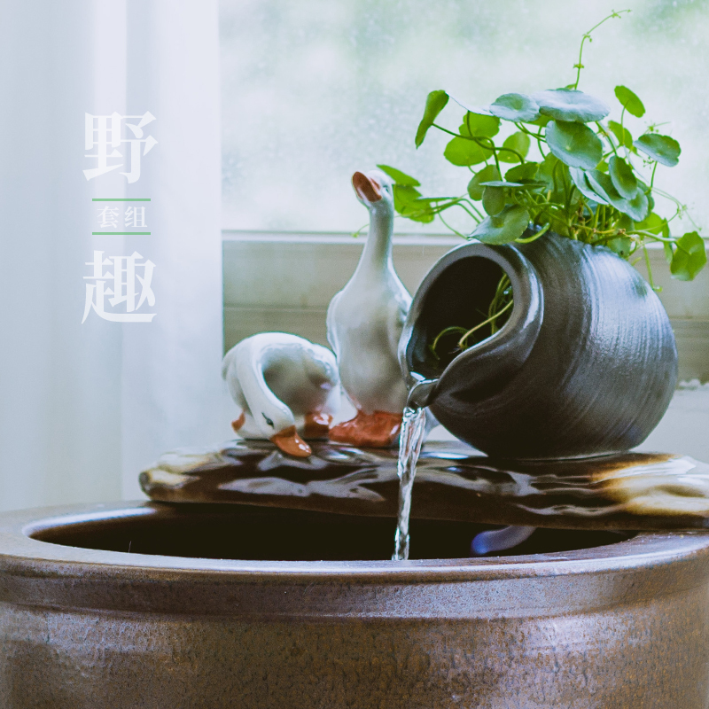 Circulating Water Ceramic Pot with Green Plants, Decorative Set for Fish Tank, Beautification of Swamp Filtration System, Traditional Fish Farming Method