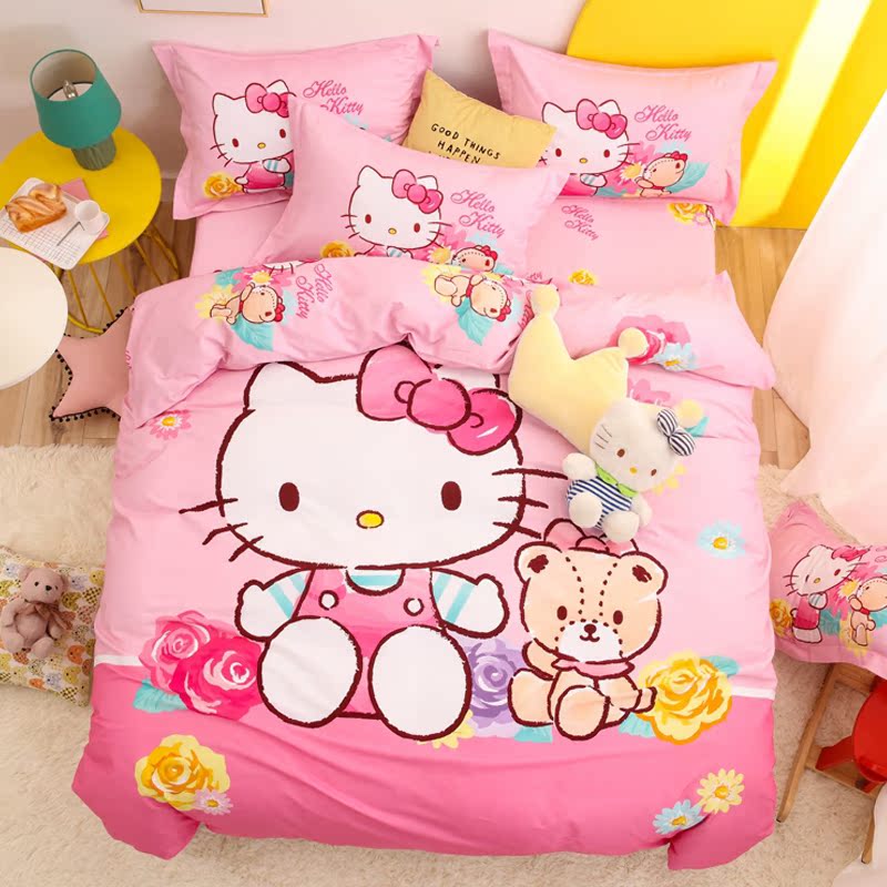 Cartoon KT cat whole cotton three sets of men and women children's bedroom pure cotton four pieces school raw dorm bed bedding