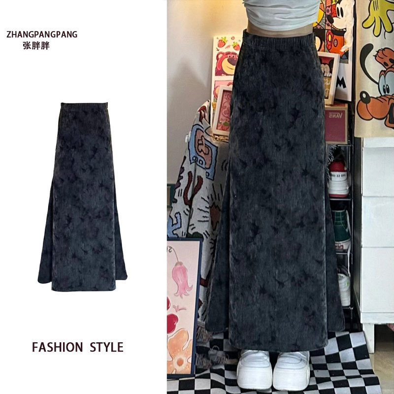 Plus-Size Vintage Tie-Dye Skirt for Women, Early Autumn New Style, High-Waisted, Loose, Slimming A-Line Skirt, Long Skirt