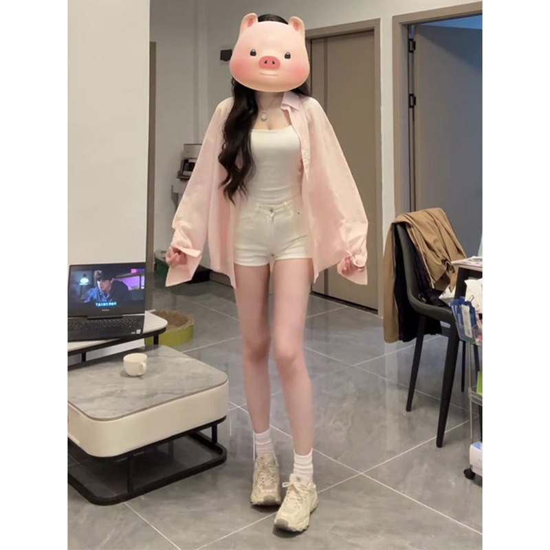 Plus-Size Korean-Style Lazy Pink Shirt for Women, 2026 Spring/Summer, Loose Casual Versatile Long-Sleeve Sun-Protection Shirt Jacket