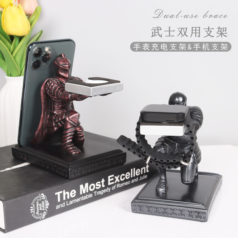 Creative Samurai Dual-Use Watch and Phone Stand, Universal Magnetic Charging Stand for Apple, Huawei, Xiaomi Watches, Decorative Piece