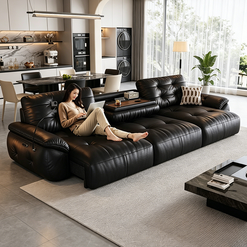 Yunduo Multifunctional Retractable Leather Electric Sofa Bed Italian Retro Style Living Room Flip-Top Tea Table Functional Sofa Yunduo Multifunctional Retractable Leather Electric Sofa Bed Italian Retro Style Living Room Flip-Top Tea Table Functional Sofa