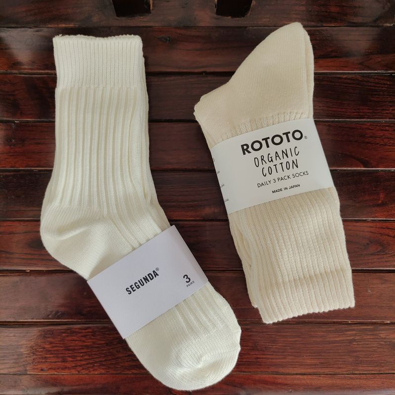 Japanese Rototo Socks for Men and Women, High Tube, White Organic Cotton, Cityboy Double-Needle Ribbed Slouchy Sports Socks Japanese Rototo Socks for Men and Women, High Tube, White Organic Cotton, Cityboy Double-Needle Ribbed Slouchy Sports Socks