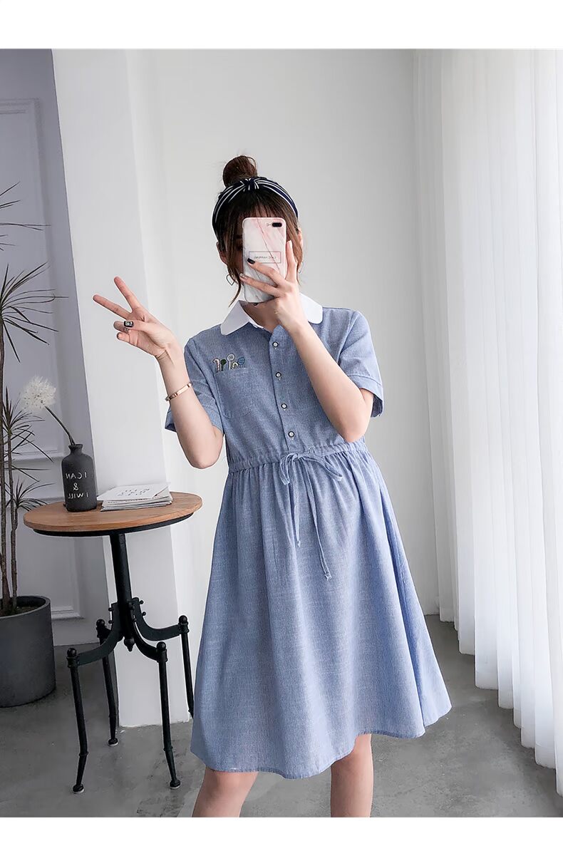 Phụ nữ mang thai mùa hè mẫu thời trang 2019 mới xuân hè áo sơ mi váy sơ mi nữ bầu váy mùa hè - Áo thai sản shop đầm bầu đẹp