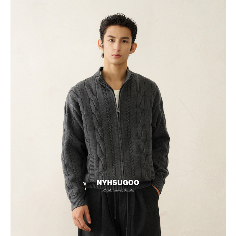 Nanyi 2026 Autumn New 1100g Heavyweight Three-Dimensional Cable Knit Men's Cardigan Sweater Jacket 35385