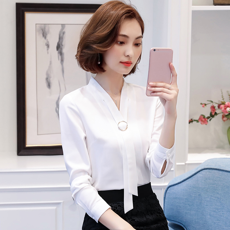 Snowspun white shirt woman long sleeve 2022 fall new temperament floating with bottom blouses thin shirt Career outwear