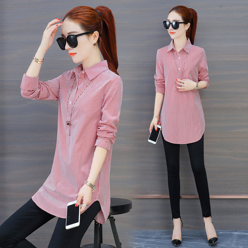 Women's Shirt, Spring and Autumn, Long-Sleeved, Red, 2026 New Style, Stylish Striped Design, Niche Pullover, Mid-Length, Thin Shirt Women's Shirt, Spring and Autumn, Long-Sleeved, Red, 2026 New Style, Stylish Striped Design, Niche Pullover, Mid-Length, Thin Shirt