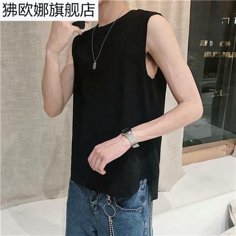 Mùa hè của nam giới lỏng màu trắng tinh khiết vest Hàn Quốc phiên bản của các môn thể thao lon-vai tay in áo thun 100 trúng xu hướng đầu dưới