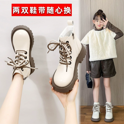 Martens, демисезонная флисовая обувь, детские короткие сапоги, ботинки для принцессы, в западном стиле, подходит для подростков