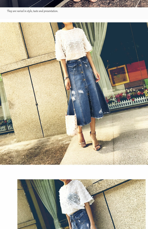 Xuân-Hè 2019 mới mid-eo retro mặc ra con lắc lớn cá tính váy denim dài phía trước xẻ ngực váy nữ - Váy chân váy kaki dài
